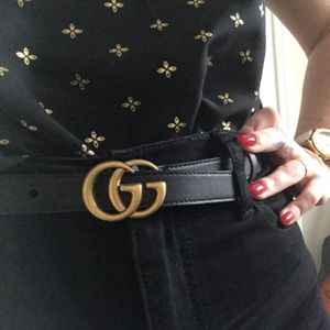 Gucci Belt GG Marmont Belt Size 85 Black Leather Antique Brass Buckle